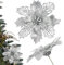 Dwafill Fiori Albero di Natale, 15 Pezzi 14 * 14CM Fiori Grandi per Albero di Natale di Clip Poli, Fiocchi per Albero di Natale, per Albero, Può Essere Appeso, Fissato o Incollato (Argento)