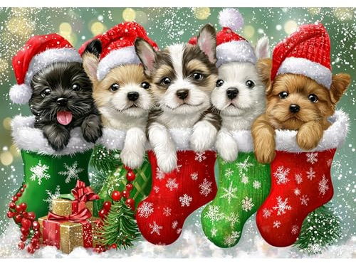 DOMROM Diamond Painting Kits, 5D Weihnachtshund Diamant Painting für Erwachsene, DIY Diamond Art Painting Kit Full Drill Gem Digitales Diamant Gemälde Stickerei für Gift Home Wall Decoration 30x40cm