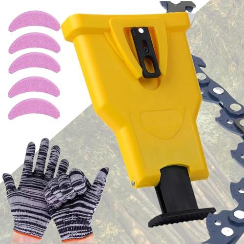 StyBtt Affila Catena Motosega, Affilacatene per Motosega, Universal Chainsaw Sharpener, Kit Affilatura Catena Motosega, Affilacatene con 5 Pietre per Affilare e un Paio di Guanti da Lavoro