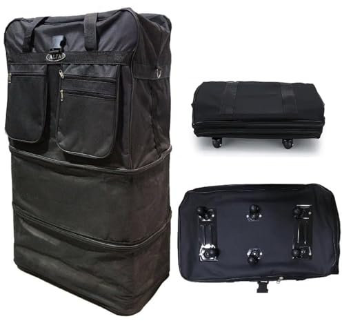Bolsa de Viaje Plegable/Extensible BV-06M, Lona Impermeable y Ruedas. Gran Capacidad y Resistencia Oxford Negro. 149L (90cm x 52cm x 32cm)