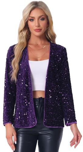 Allegra K Donna Giacca Paillettes Blazer Glitter Elegante Da Festa Rave Cocktail Da A Maniche Lunghe Con Apertura Sul Davanti Con Bottoni Viola S