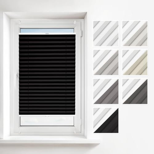 Estika Thermoplissee ohne Bohren nach Maß Verdunkelung Plissee für Fenster in verschiedenen Breiten (30-129 cm) und Höhen (150-230 cm) Blickdicht erhältlich mit Montagezubehör