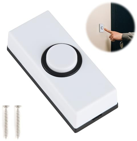 Wired Door Bell Button Universal Wired Doorbell with UV Resistant Plastic Weatherproof Wall-Mounted Design Includes 2PCS Mounting Screws Ideal for Home Garage Warehouse White (55x24x14mm)
