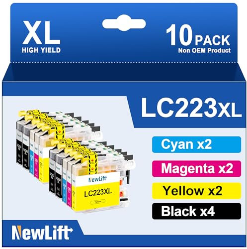 NewLift LC223XL Druckerpatronen Kompatible für Brother LC223XL LC223 Druckerpatronen für Brother MFC J5320DW Patronen Kompatible für Brother DCP-J4120DW J4420DW J480DW J880DW J4620DW (10er-Pack)