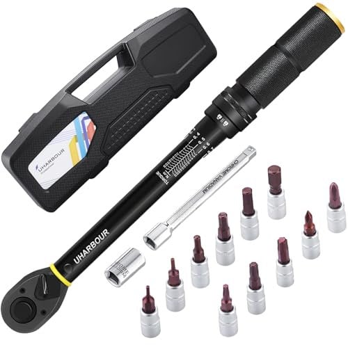 Uharbour Torque Wrench Bicycle 1-25 Nm, Torque Wrench 1/4, Bicycle Torque Wrench Set with Bits and Extension Rod for Bicycle, ±3% Error Accuracy Torque Wrench Small