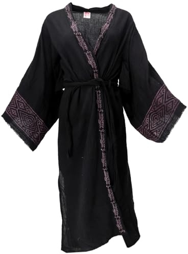 GURU SHOP Baumwollkimono, Oversize Kimono Mantel, natürlicher Boho Kimono | 100% Baumwolle, lockere Passform, handgefertigter Druck, vielseitig kombinierbar, perfekt für Strand und Freizeit.