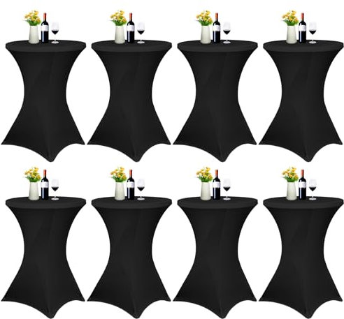 Pesonlook 8er-Set Stretch Stehtisch Husse für Bistrotisch Ø 70-75 cm Elegante,Verstärkung im Fußbereich,Stretch-Husse Schwarz Hussen für Stehtische und Bistrotische(70×110cm, Schwarz)
