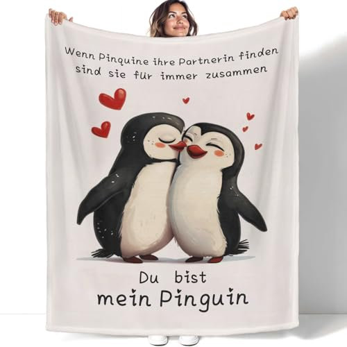 YISUMEI Du bist mein Pinguin Decke,Valentinstags Geburtstagsgeschenke für Freund und Freundin,Verlobungs Hochzeitstagsdecke für Ehefrau und Ehemann,150x200CM