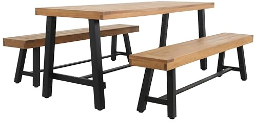METRO Professional Bierzeltgarnitur Picada 3-TLG., 1 Biertisch 220 x 70 cm, 2 Bierbänke 180 x 31 cm, naturbraun