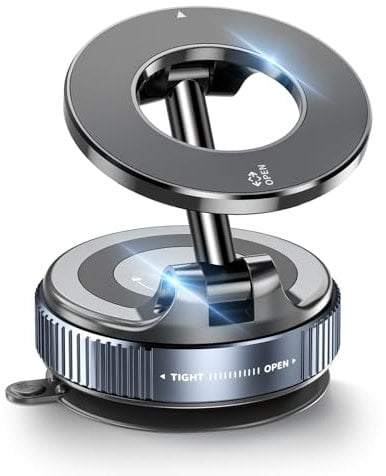 HanCenDa Vacuum Suction Magnetic Phone Holder for Magsafe [89+LBS Strongest Suction] 360° Adjustable Car Phone Mount & Retractable Vacuum Cell Phone Holders for All Phones Car/Mirror/Gym-Black