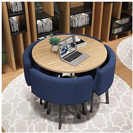 Modernes rundes Konferenzzimmertisch-Set für Geschäftstreffen und Freizeit, Büro, Couchtisch mit Stühlen, Café, Balkon, Wohnzimmer, Essgruppe, Empfangsmöbel aus Baumwollleinen (Rot)