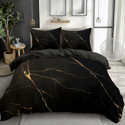 Generisch Bettwäsche 180x200cm Marmor Gold Polyester Baumwolle Bettbezug Set mit Kissenbezug 80x80 cm, Komfortabler Weicher Bettbezüge mit Reißverschluss