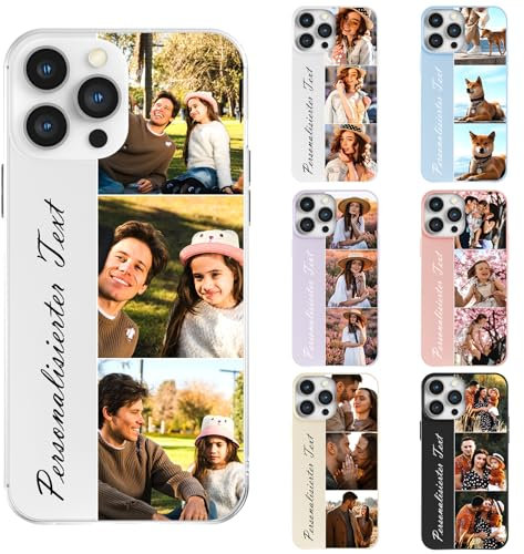 DCPPCY Personalisierte Handyhülle mit Foto Text für iPhone 15, Handyhülle Selbst Gestalten mit Mehreren Bild Text, TPU Stoßfest Hülle Personalisierte Foto Hüll für Familie (Mehrfarbig)