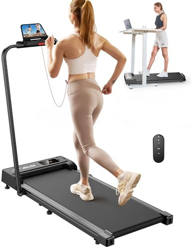 2 in 1 Laufband Klappbar, 1-10 km/h Laufband für Zuhause Klappbar mit Fernbedienung und LED-Anzeige, 2,5 PS Laufband Schreibtisch mit Armlehnen, Walking Pad Klappbar für Büro (Schwarzes)