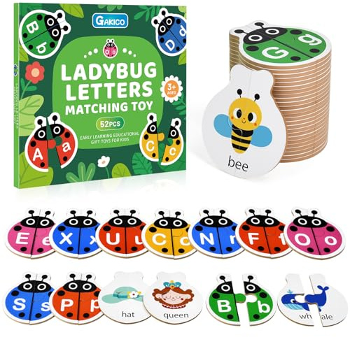 GAKICO Ladybug selbstregulierendes Alphabet-Puzzle: sortierte Buchstabenspiele für Kleinkinder von 3 bis 5, 52 Stück, doppelseitiges Montessori ABC Puzzle, Lernaktivitäten