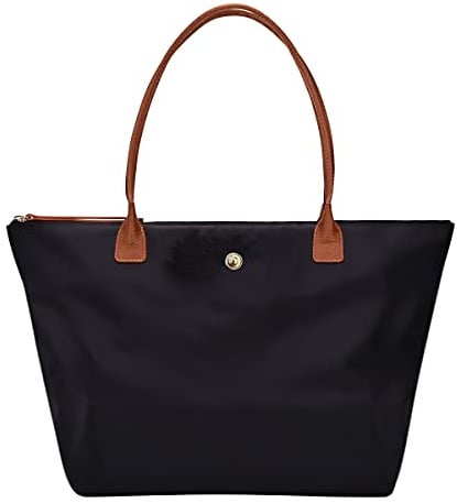 Schultertasche für Damen, Nylon, Tragegriff oben, faltbar, Wochenend-Handtasche, Schwarz , Extra-Large