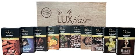 LUXflair Rückfluss Räucherkegel Set Winter mit 10 Düften je 10 Kegel | Warme Winteraromen: Zimt, Weihrauch & Myrrhe für gemütliche Momente mit ca. 20 Min. Glimmdauer