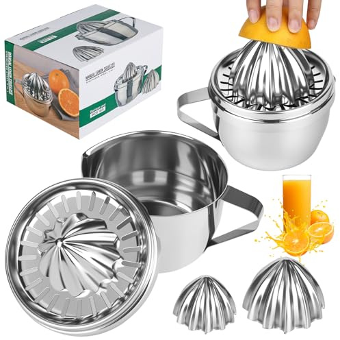 bssmmai Orangenpresse Edelstahl, Zitronenpresse Zitruspresse Limettenpresse Obstpresse Handpresse Edelstahl 304, Hand Entsafter (2 Pressköpfe) mit Ergonomischem Griff