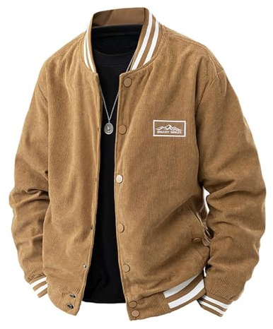 Modeewel College Jacke Herren Cord Bomberjacke Oldschool Winterjacke Sportlich Elegant Cordjacke Vintage Baseball Jacke Retro Übergangsjacke Bequeme Atmungsaktiv Oversized Mantel Bomberjacke