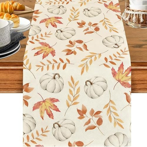 Nappe Automnale Orange Citrouilles Feuilles D'Érable pour Table Rectangulaire – Décoration De Cuisine Saisonnière, Pique-Nique, Fête, Mariage (33*183 Cm)