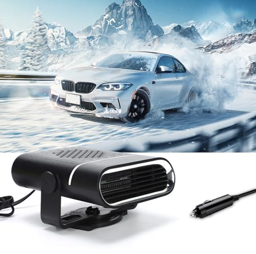 ZHUJIECAO Car Heater, 150W 12V Portable Car Heater, 360° Rotatable Demister, car heaters that plug into cigarette, plug in car heater, Fast Heating Defrost Defogger, for Car SUV Van(Black)