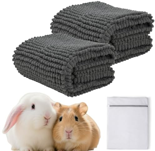2er Meerschweinchen Unterlage 60x40cm mit Waschbeutel Käfigmatte Dunkelgrau | Chenille, weich, saugfähig, waschbar, mit Waschbeutel, rutschfest, modular, Pipi Pads Ersatz, für Kaninchen, Nager & Gehege
