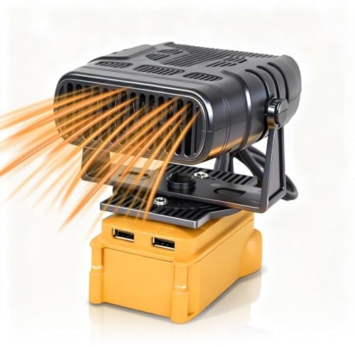 Elprico Battery Powered Space Heater for Dewalt, 200W Portable Cordless Heater with 2 Temp Settings and USB Charging Ports, for Dewalt 20V 60V Li Ion Battery 206 208