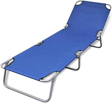 Hoopleep Klappbare Sonnenliege, Pulverbeschichteter Stahl, Blau, 189x58x27 cm, verstellbare Rückenlehne, ideal für Outdoor, Terrasse, Camping, Strand, Pool