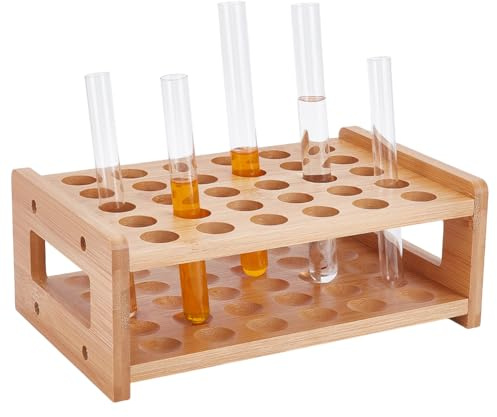 UNICRAFTALE Reagenzglasständer Aus Holz Rechteckig 30 Loch Mehrzweck Halterung Für Zylindrische Reagenzgläser 22mm Durchmesser Laborbedarf Reagenzglashalter Für Chemielabore 23.8x16x9.5cm