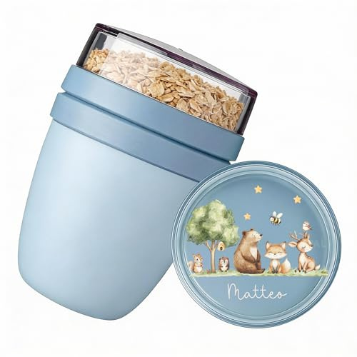 Bärenfreunde MEPAL Müslibecher To Go mit Namen, Joghurtbecher | Isolierter Thermo Behälter, Lunchpot bedruckbar für Kinder, personalisierter Müsli Becher mit 2 Fächern