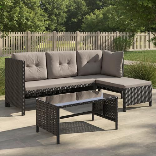 Home Collective Gartenmöbel Set Lounge Möbel Outdoor Sofa Gartenlounge Polyrattan | Mit Couchtisch & gemütlichen Polstern | Für Terrasse, Balkon oder Garten | 180x120x63,5 cm (BxTxH) | Dunkelbeige