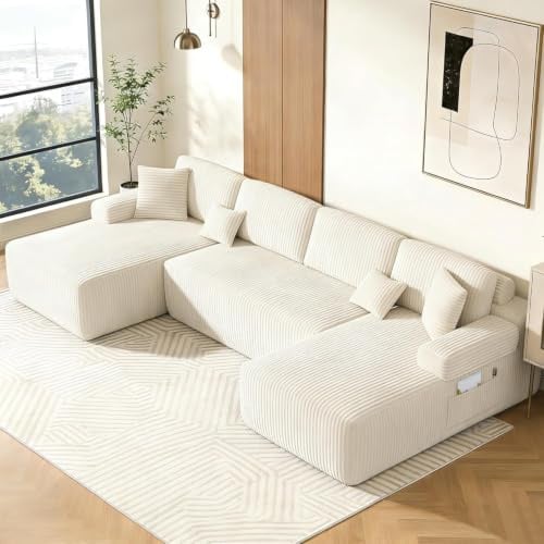 DURASPACE 320cm Cloud Modulares U-förmiges Sofa ohne Gestell,Cord Sofa | Cord Sofa mit tiefer Sitzfläche, übergroße Memory Foam Bodenliege, Ohne Montage für das Wohnzimmer