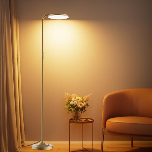 SIBRILLE 36W LED Stehlampe Dimmbar, Superhelle Moderne Deckenfluter LED mit Fernbedienung, 3000K-6000K Hohe Stehleuchte, Drehbare Leselampe Stehlampe für Wohnzimmer Schlafzimmer Büro,Gold