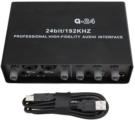 Cuifati Q24 Sound Interface, Professional 24BIT 192KHZ HD Recording Audio Interface with Low Latency Real Time Monitoring and Active Noise Reduction, for Live Broadcast Music Production