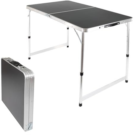 Lemodo Campingtisch schwarz klappbar | Klapptisch 3-Fach höhenverstellbar | Falttisch 120 x 60 cm | Leicht zu transportierender Partytisch | Koffertisch für Verschiedene Anwendungen