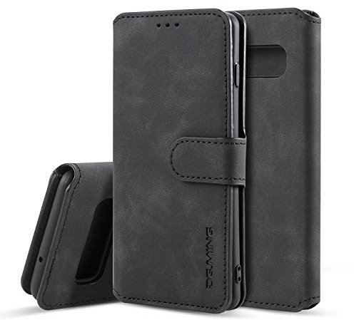 UEEBAI PU Leather Case for Samsung Galaxy S10 5G, Vintage Retro Premium Wallet Flip Cover TPU Inner Shell [Card Slots] [Magnetic Closure] Stand Function Folio Shockproof Full Protection - Black
