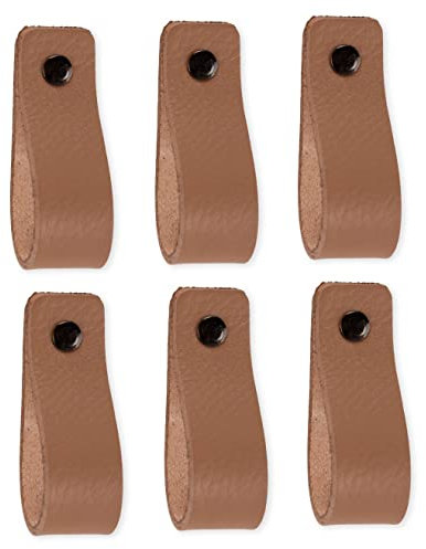 Brute Strength - Ledergriffe für Möbel - Taupe - 6 Stück - 16,5 x 2,5 cm - Schrankgriff, Türgriff für Küche, Bad, Schränke, Kommode, Holz