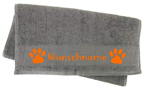 Tierisch-tolle Geschenke Handtuch Hundepfote Pfotenabdruck Pfote Pfötchen mit Namen oder Text personalisiert 100 cm x 50 cm (Anthrazit)