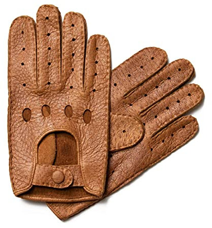 Hand Gewand by Weikert Exklusive Auto Lederhandschuhe aus PECCARY-LEDER, Autohandschuhe mit Finger, handgenäht, Autofahrerhandschuhe Herren (8, Cork)