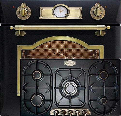 Kaiser Empire Set Einbauofen Schwarz/Elektro/Selbstausreichend 67L / Heißluft, Grill, Spieß, selbstreinigend + Gas- oder Propangasherd 90cm / Wokkocher 3,8kW