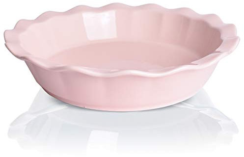 Bosmarlin Moule à tarte en céramique de 22,9 cm - Plat à tarte pour la cuisson, le micro-ondes, le four et le lave-vaisselle (rose, 22,9 cm)