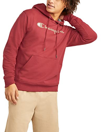 Champion Felpa con cappuccio da uomo Powerblend con logo script, Redwood Rosso-y07718, Medium