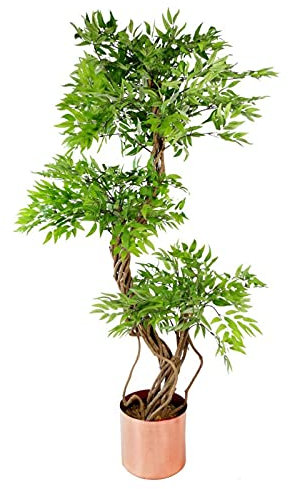 Leaf Realistischer künstlicher japanischer Fruticosa-Ficus-Baum, Holz, grünes Kupfer, 140 cm