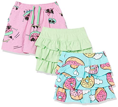 Amazon Essentials Jupe-Short à Volants en Maille (Anciennement Spotted Zebra) Fille, Lot de 3, Bleu Donut/Rose Fruit/Vert Menthe, 6-7 Ans