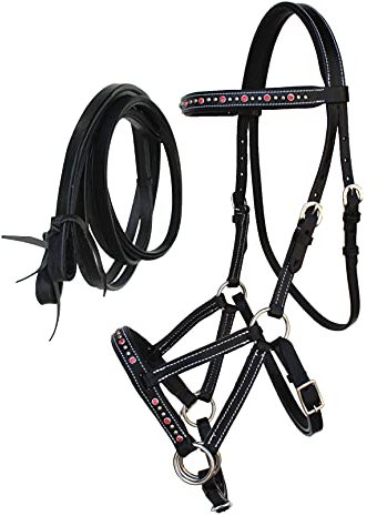 Challenger Western-Zügel für Pferde, gebisslos, Leder, mit Strasssteinen, 77RS04PK
