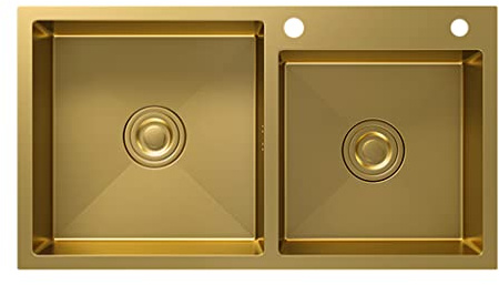 Kitchen sink Fregadero Nano Dorado Cocina Fregadero de Acero Inoxidable Fregadero Doble Dorado Fregadero de Gran Capacidad mostrador de Barra Fregadero de Gran Capacidad Fregadero de baño