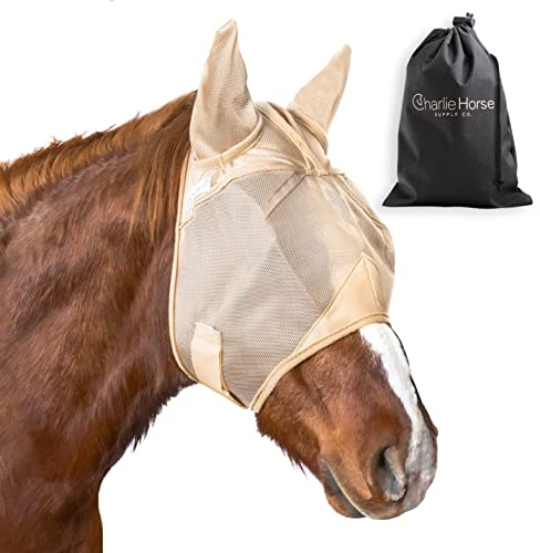 Charlie Horse Áscaras De Mosca Para Caballos Con Orejas, Máscara Elástica Duradera Cómoda Caballos, Equina, Protector Ojos Caballo Bolsa, M