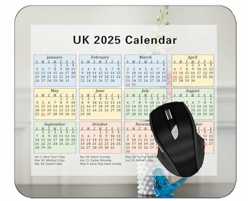 Gaming Mouse Pad 2025 Year Calendar with Holidays,Bouquet Vase Flowers Mouse Mat for Office Computers Laptop Men Women