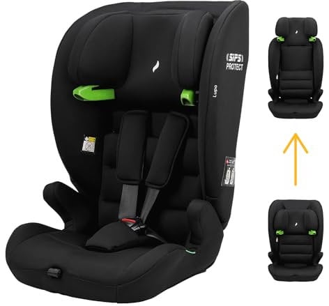 Osann Lupo Kindersitz, i-Size von 76 bis 150 cm, mitwachsend Kindersitz Auto ohne Isofix, 3-Punkt-Gurt - Black