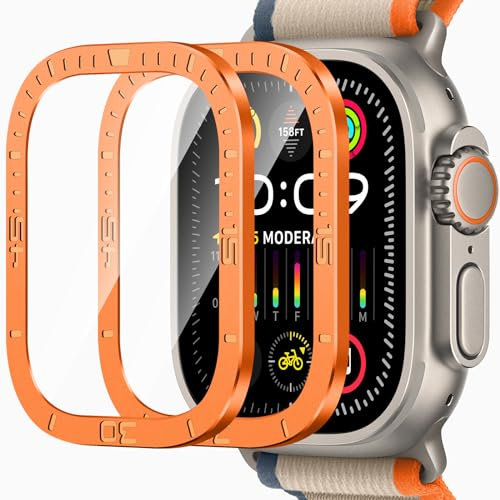 ZZDZZ 2 Pezzi Protezione Schermo Compatibile con Apple Watch Ultra/Ultra 2 49mm, HD Chiaro Anti-Graffio Vetro Temperato Film per iWatch Ultra/Ultra 2 49mm (Numerico Arancia)